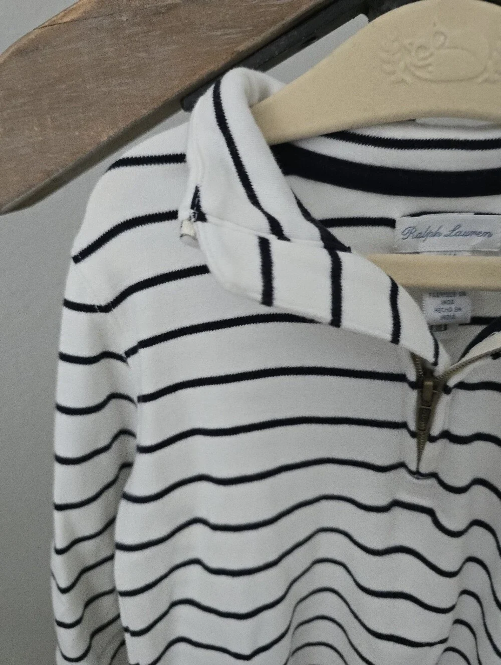 Ralph Lauren Kids White & Navy Striped Half-Zip Pullover 24 Months